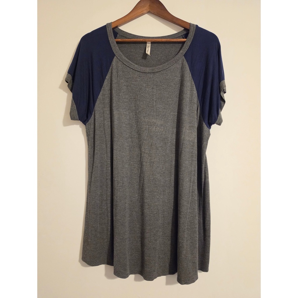 Cool Melon T Shirt Women 3X Grey Navy Rayon Spandex Baseball Raglan Short Sleeve